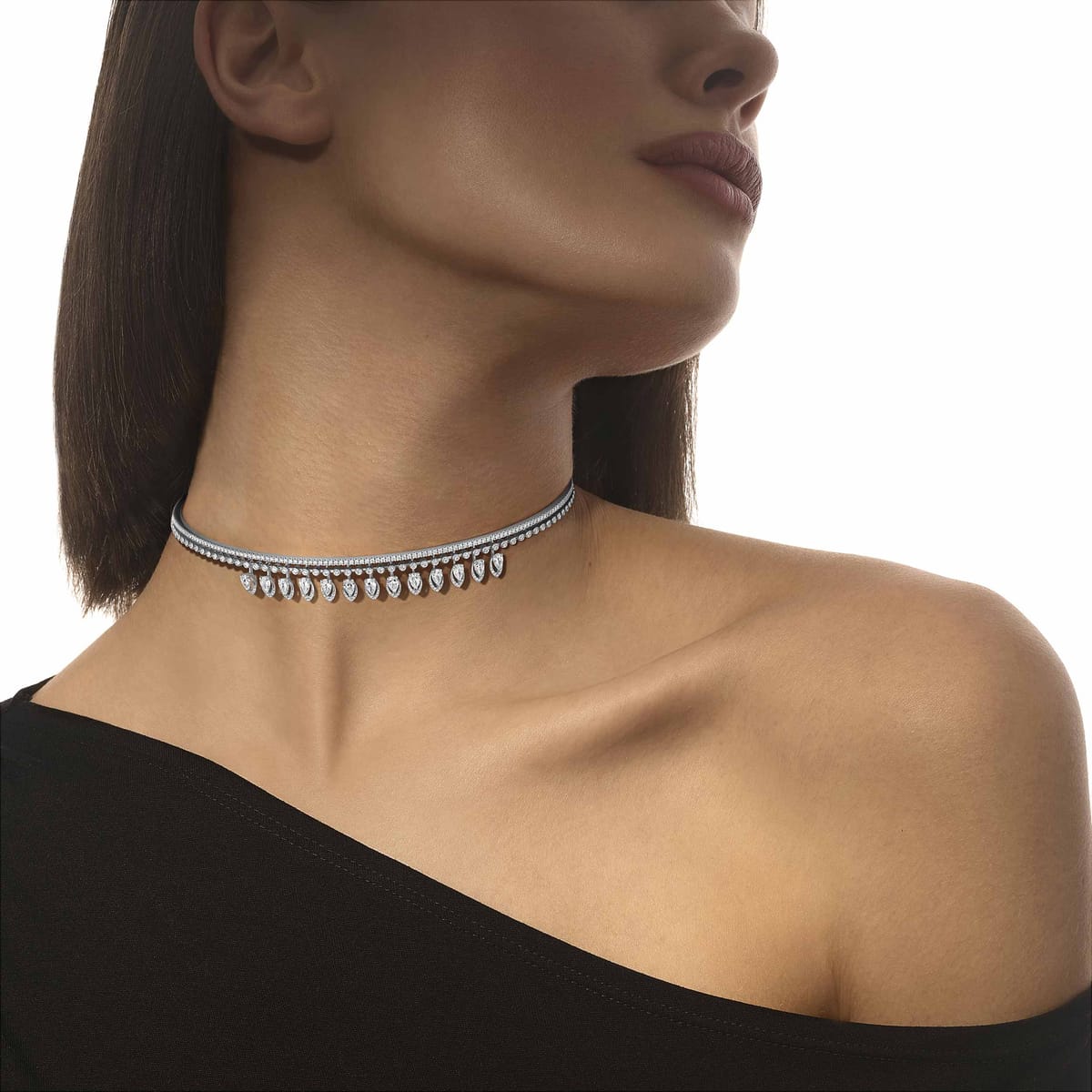 Necklace For Her White Gold Diamond Choker Skinny Desert Bloom 10040-WG