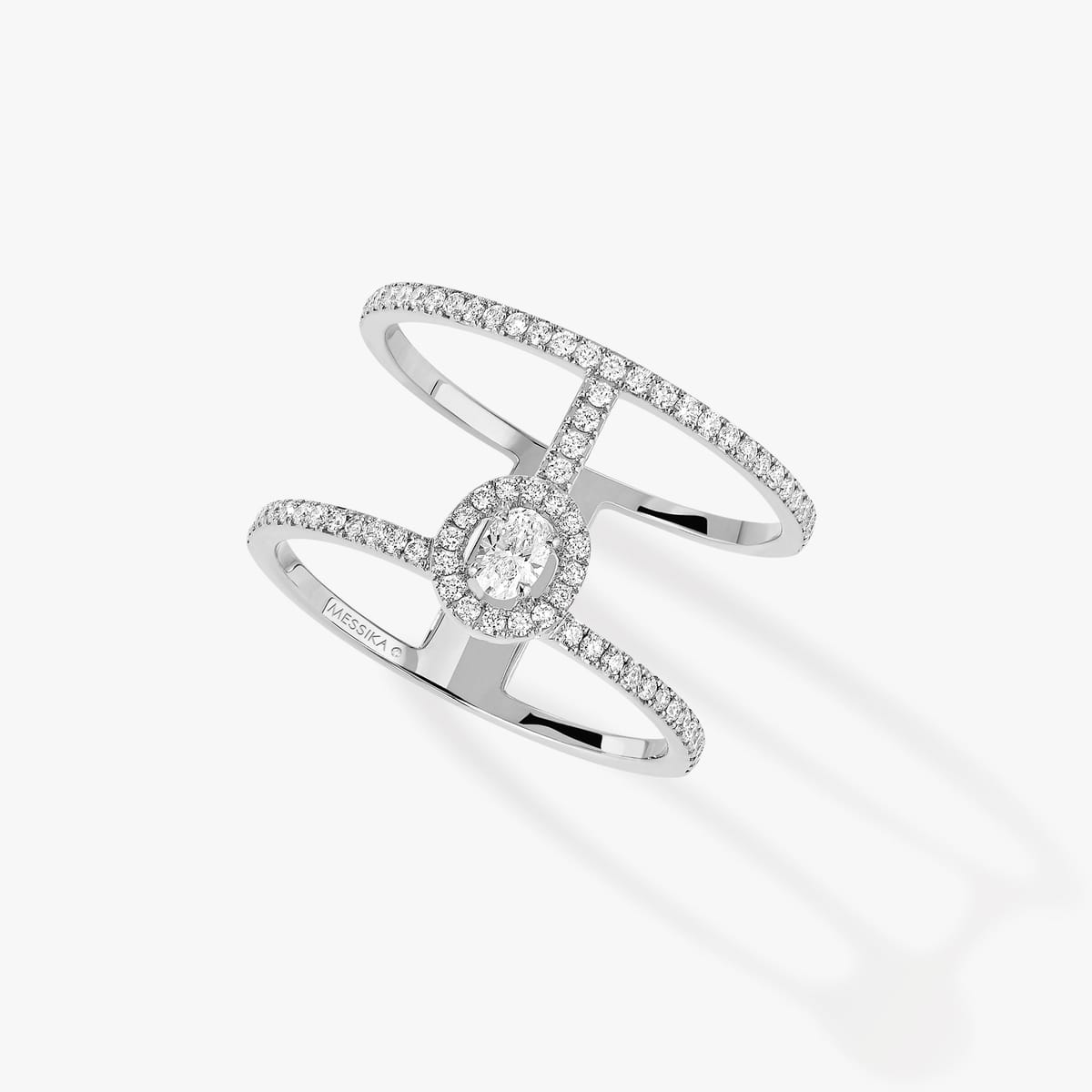 Bague Femme Or Blanc Diamant Bague 2 rangs pavée Glam'Azone 05237-WG