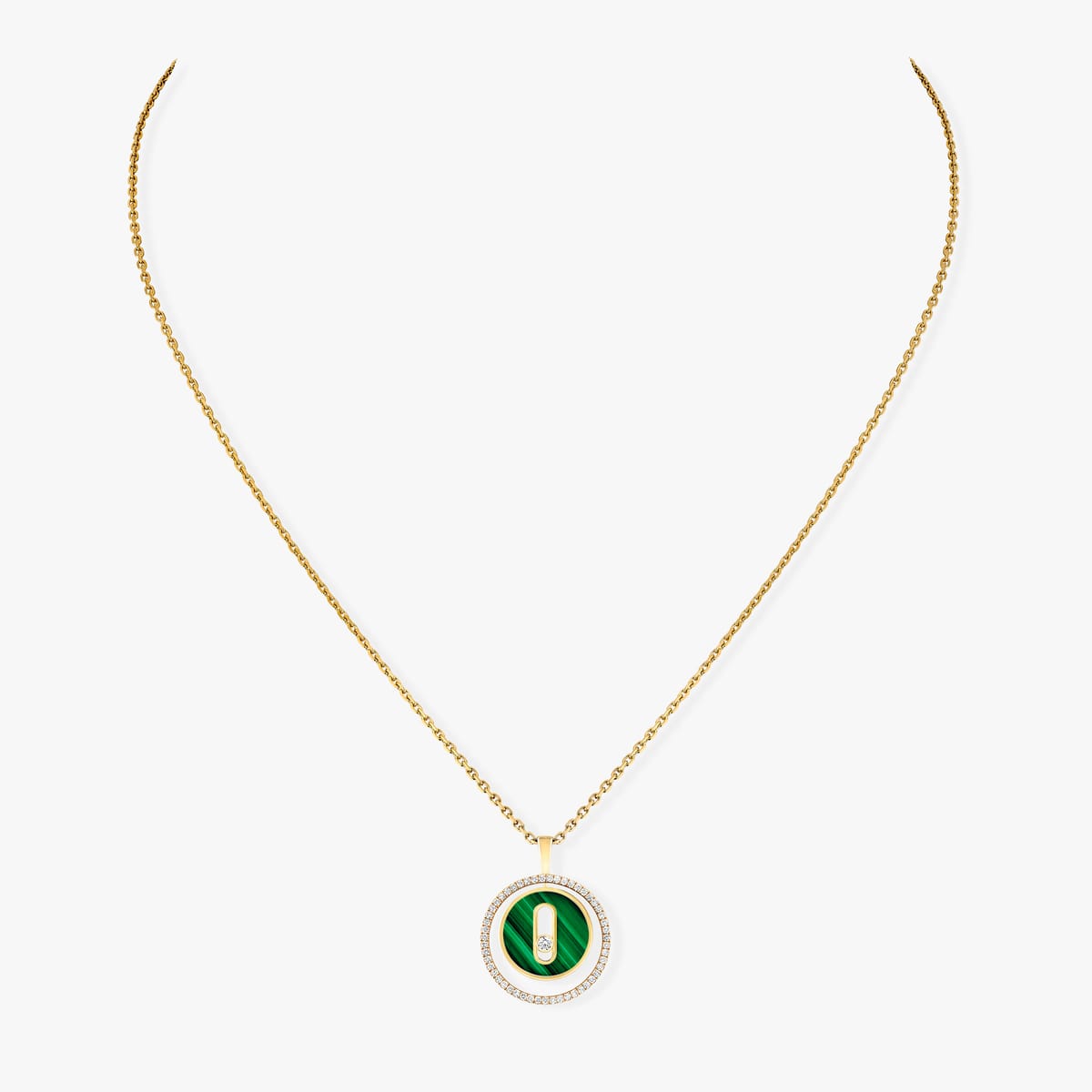 Collier Femme Or Jaune Diamant Collier malachite Lucky Move PM 11585-YG