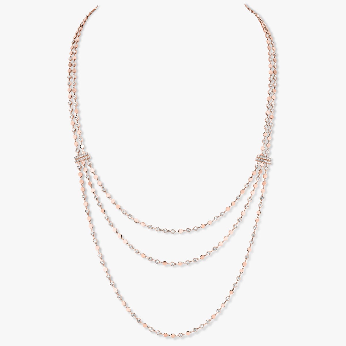 Necklace For Her Pink Gold Diamond Long D-Vibes Multi Rangs 12435-PG
