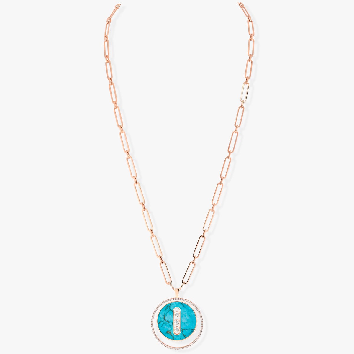 Collier Femme Or Rose Diamant Sautoir turquoise Lucky Move GM 11720-PG