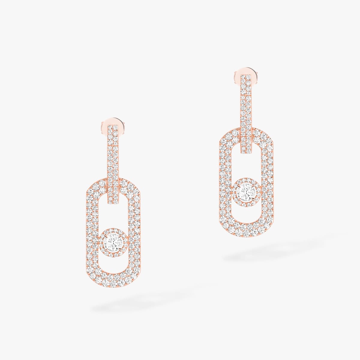 Earrings For Her Pink Gold Diamond Pendantes So Move XL Pavées 13123-PG