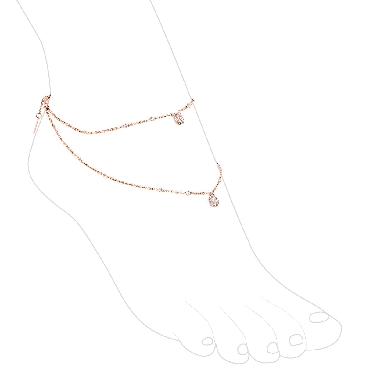 Bracelet For Her Pink Gold Bracelet de Cheville My Twin 2 Rangs 07152-PG