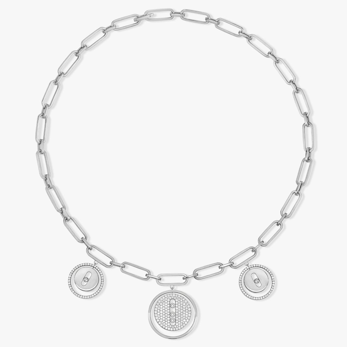 Necklace For Her White Gold Diamond Choker Lucky Move Charms 11972-WG