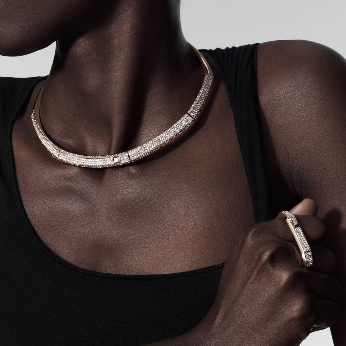 Collier Mixte Or Rose Diamant Collier ras-de-cou Moderniste 13830-PG