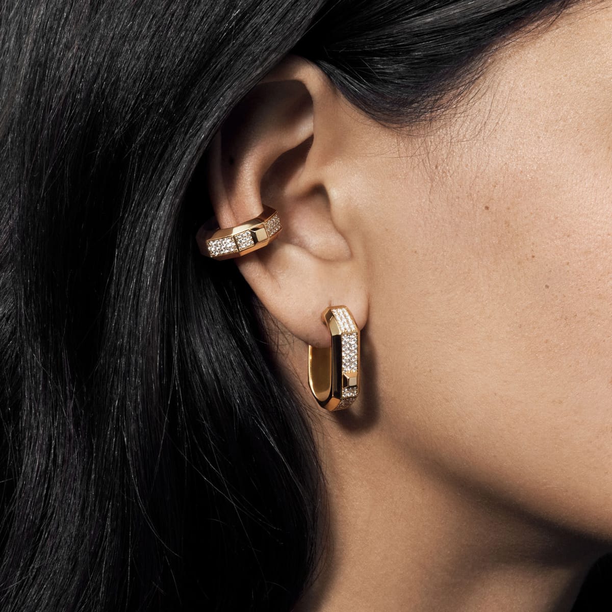 Boucles d'oreilles Mixte Or Jaune Diamant Mono créole pavée Moderniste MM 14679-YG