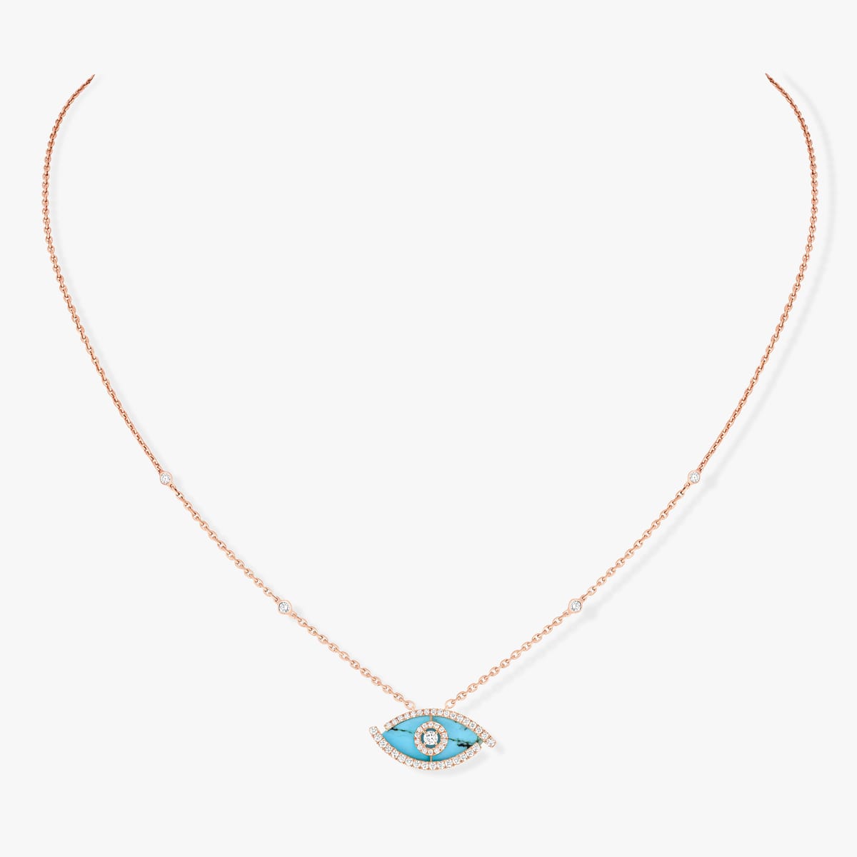 Collier Femme Or Rose Diamant Collier turquoise Lucky Eye 12952-PG