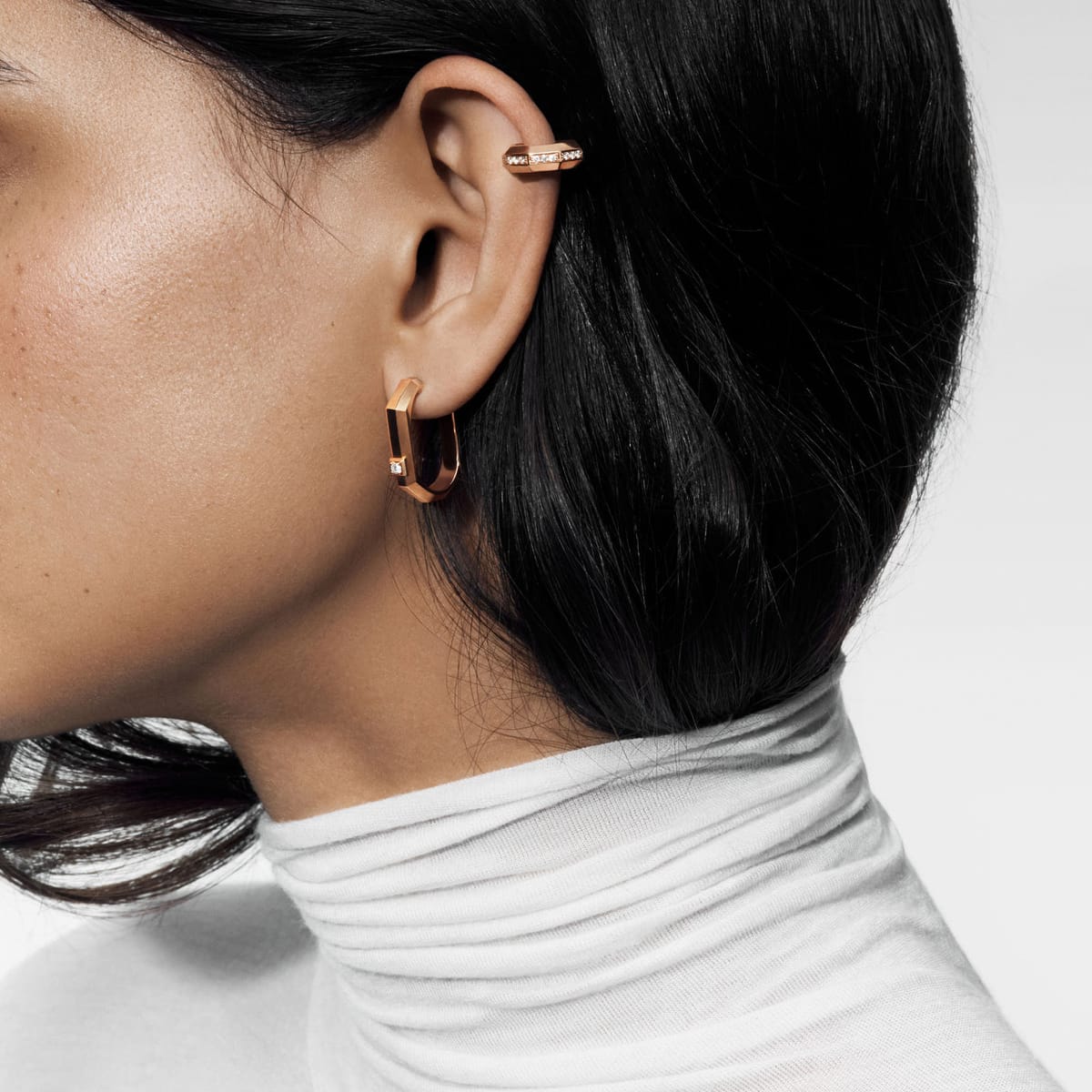 Boucles d'oreilles Mixte Or Rose Diamant Mono clip haut pavé Moderniste 14353-PG