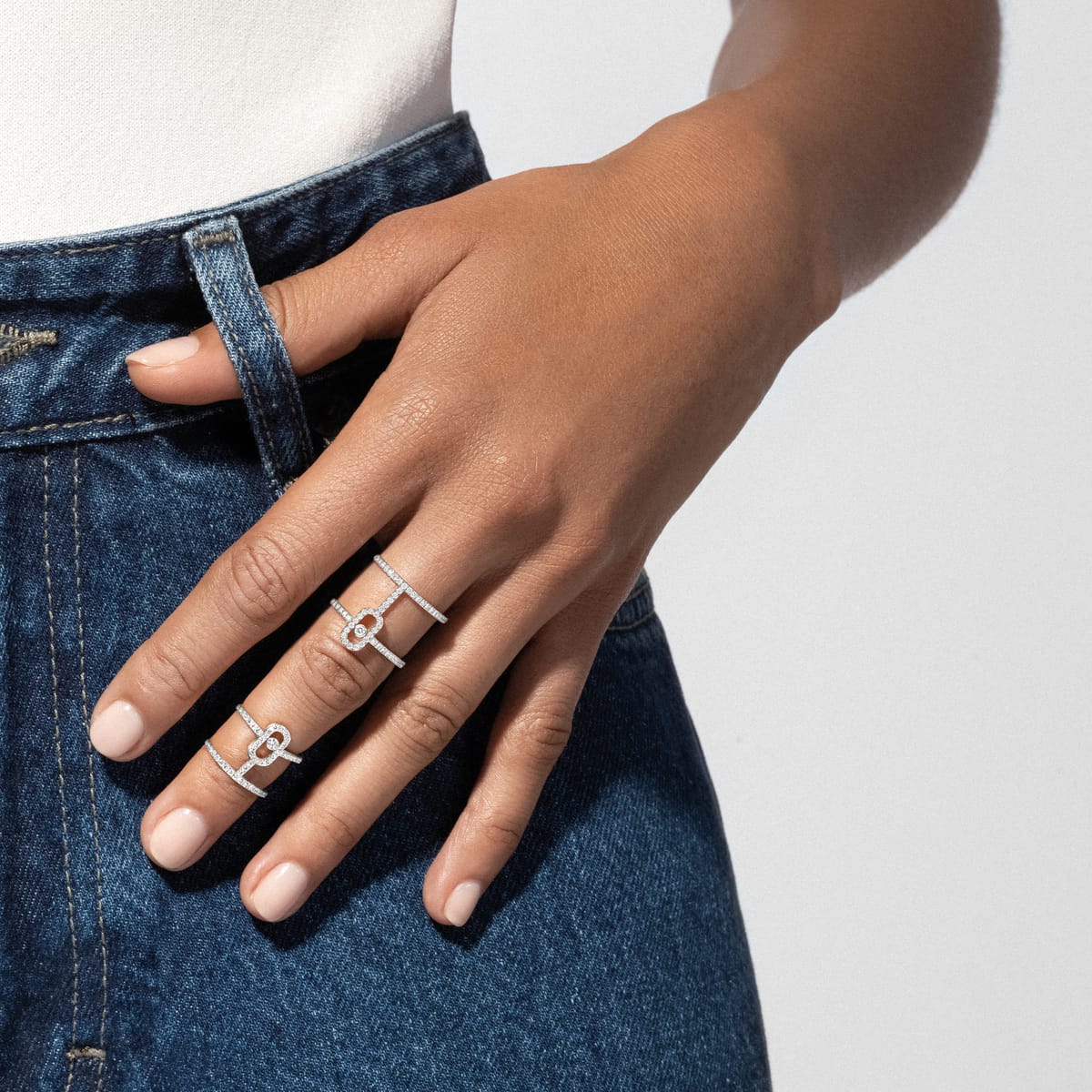 Bague Femme Or Blanc Diamant Bague double Move Uno 12857-WG