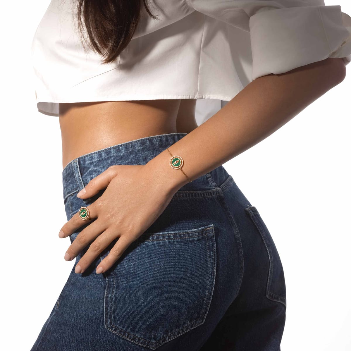 Bague Femme Or Jaune Diamant Bague malachite Lucky Move PM 11953-YG