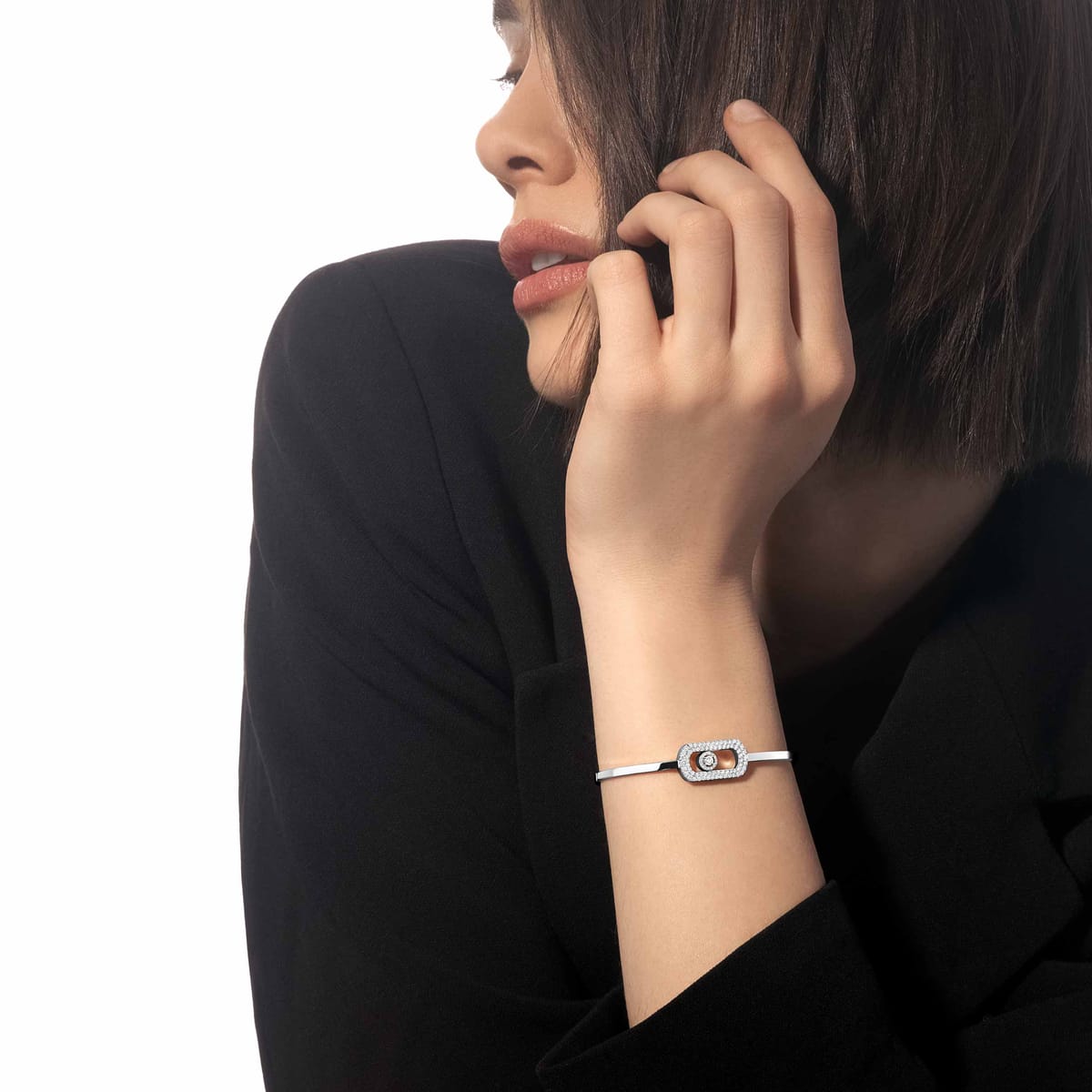 Bracelet Femme Or Blanc Diamant Jonc pavé So Move 13428-WG