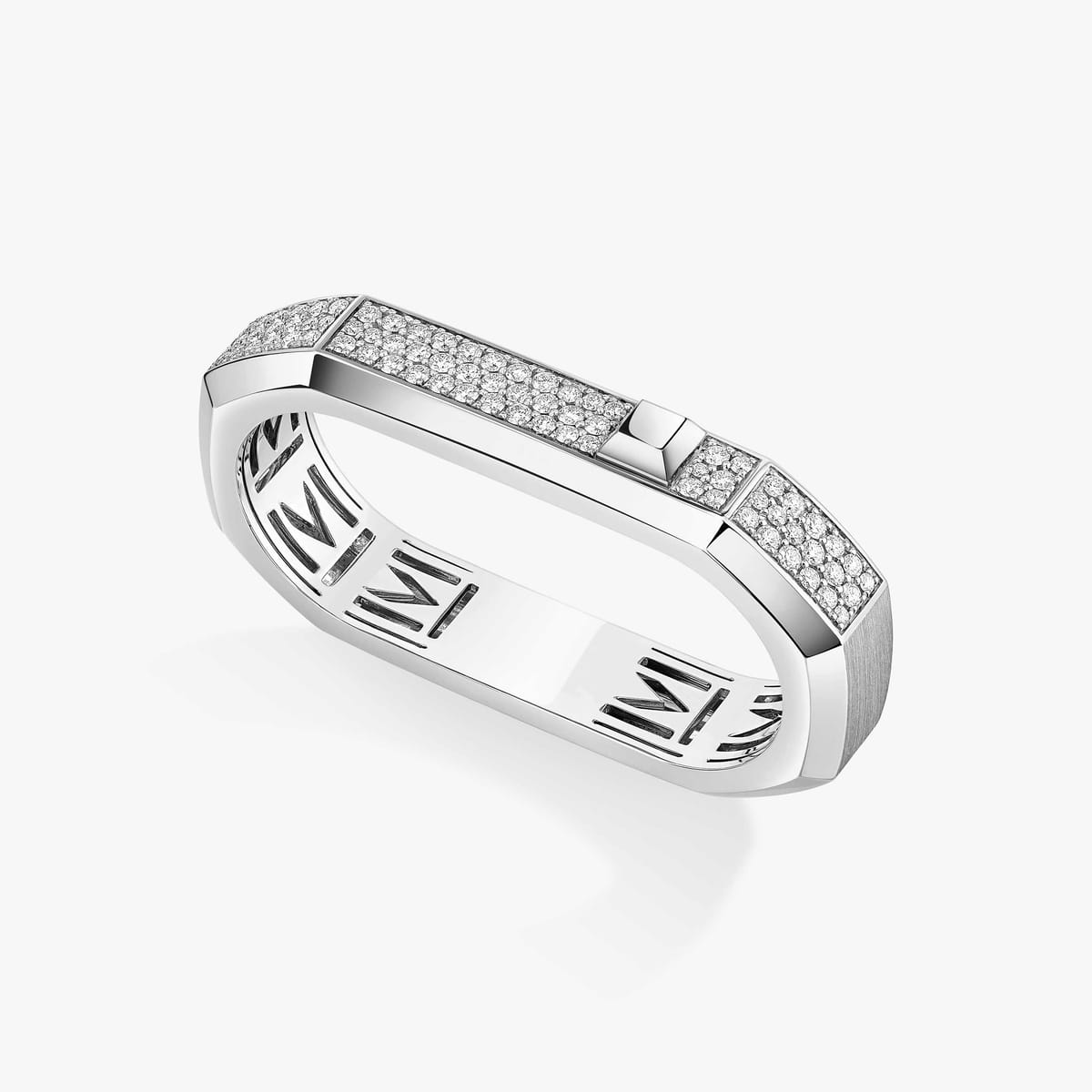 Bague Mixte Or Blanc Diamant Bague 2 doigts pavée Moderniste 13831-WG