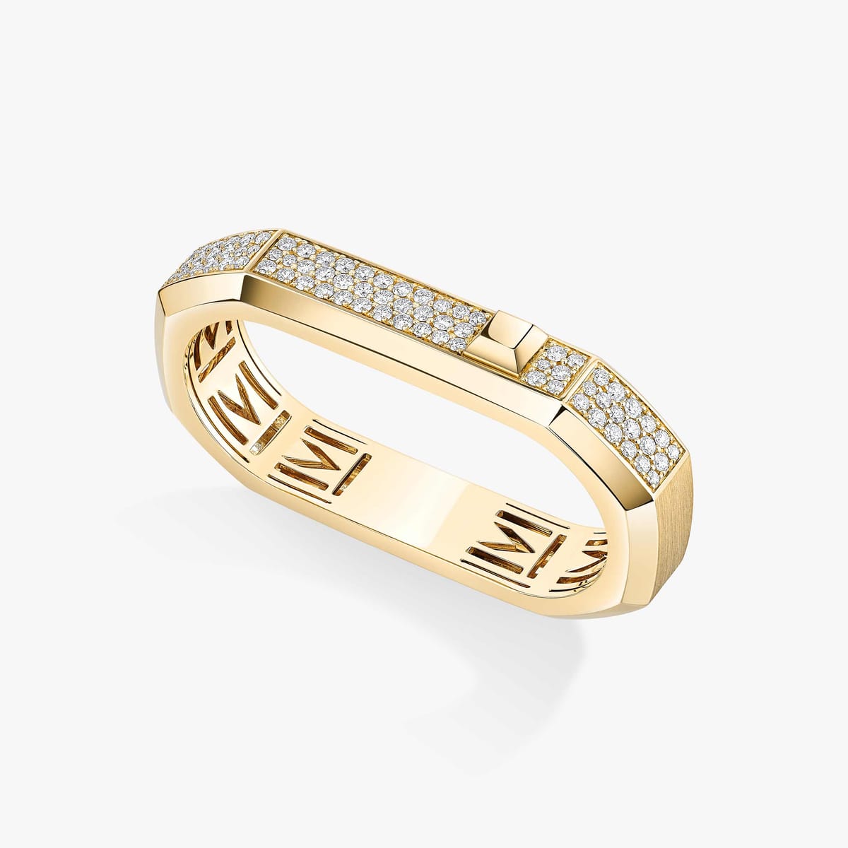 Bague Mixte Or Jaune Diamant Bague 2 doigts pavée Moderniste 13831-YG