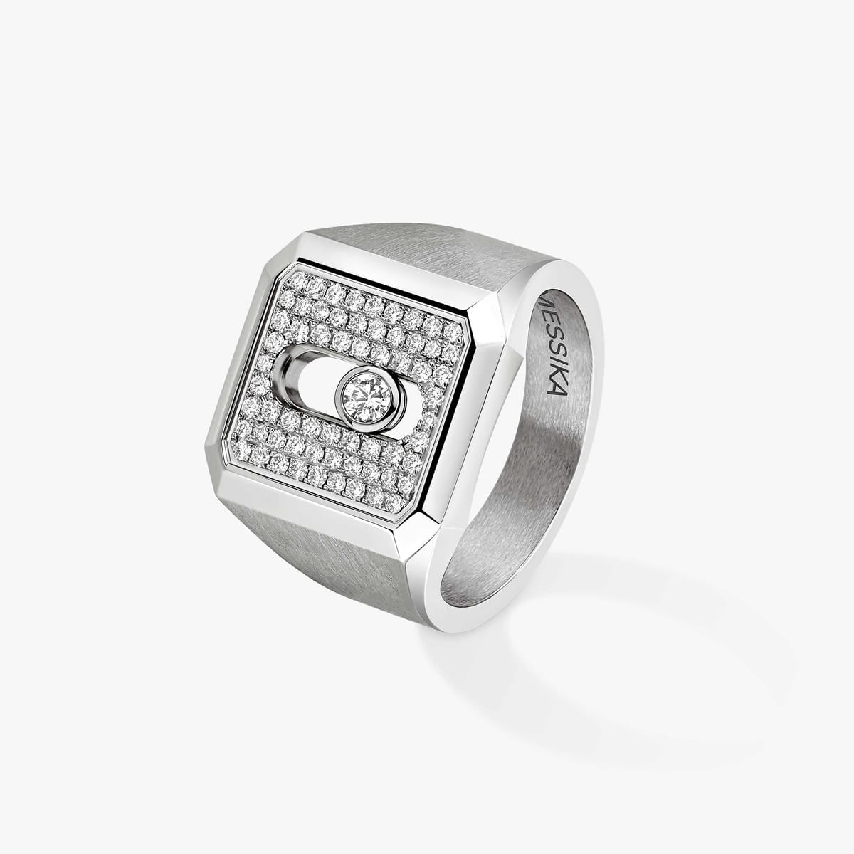 Bague Homme Titane Naturel Diamant Chevalière Move Titanium Naturel Pavée 13832-TN