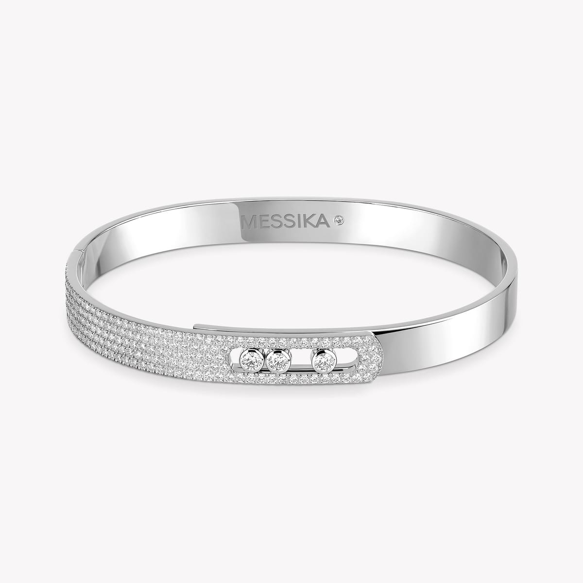 Bracelet Femme Or Blanc Diamant Bangle Move Noa Semi Pavé Grandes Tailles 13913-WG