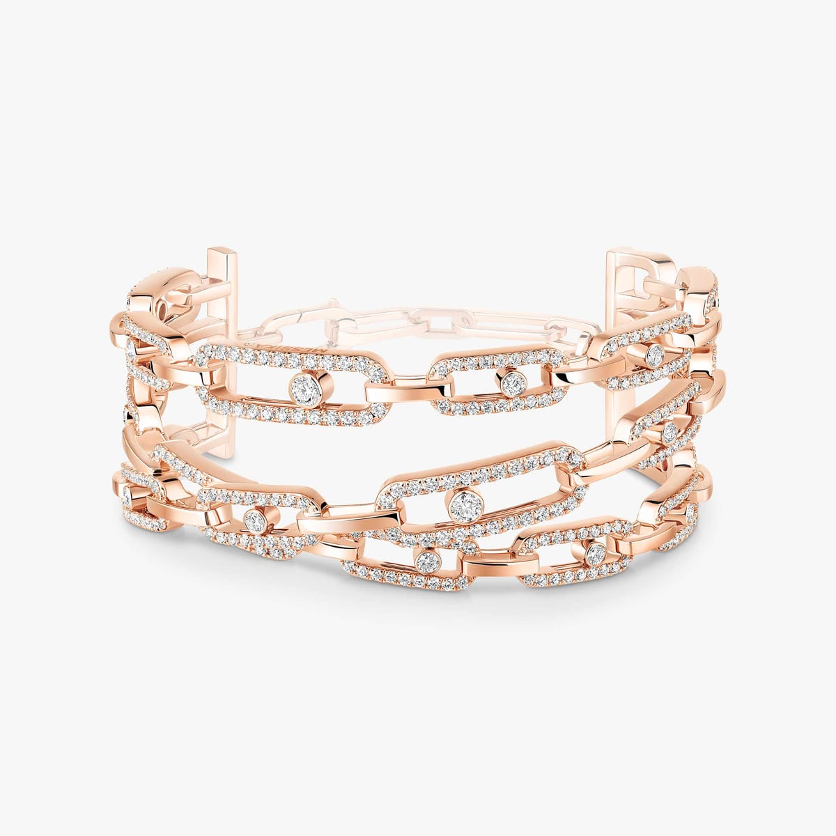 Bracelet For Her Pink Gold Diamond Manchette 3 rangs Move Link 13512-PG