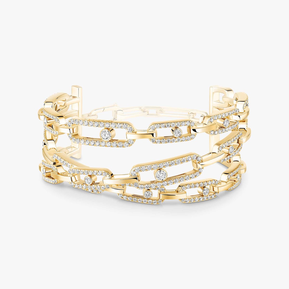 Bracelet For Her Yellow Gold Diamond Manchette 3 rangs Move Link 13512-YG