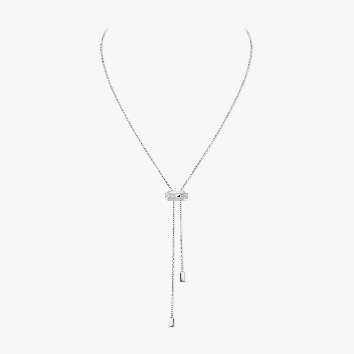 Collier Mixte Or Blanc Diamant Collier cravate Moderniste 14363-WG