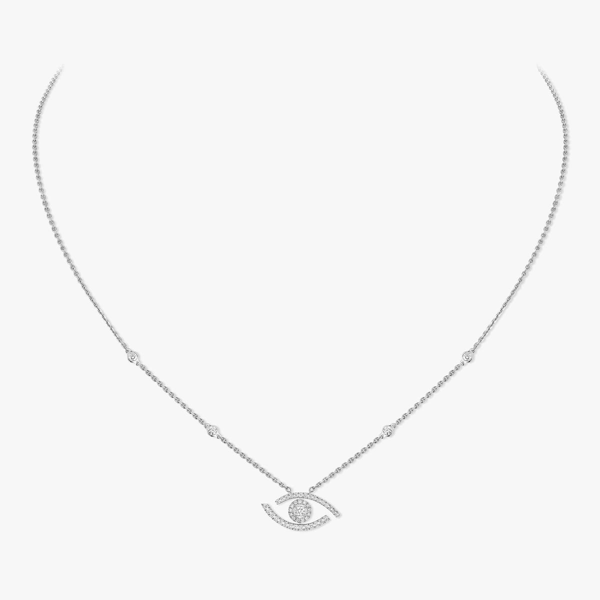 Collier Femme Or Blanc Diamant Lucky Eye Pavé 07525-WG