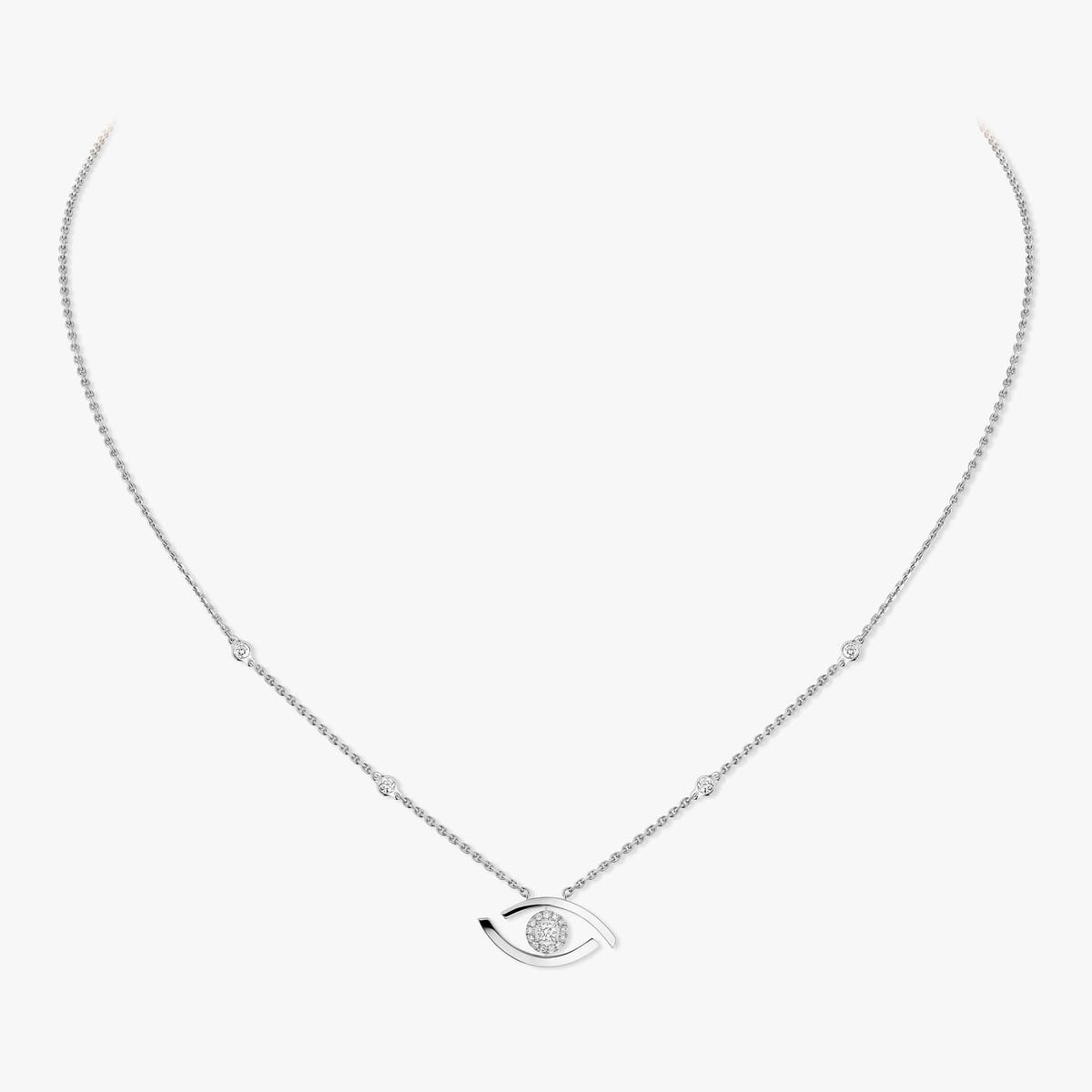 Collier Femme Or Blanc Diamant Lucky Eye 07524-WG