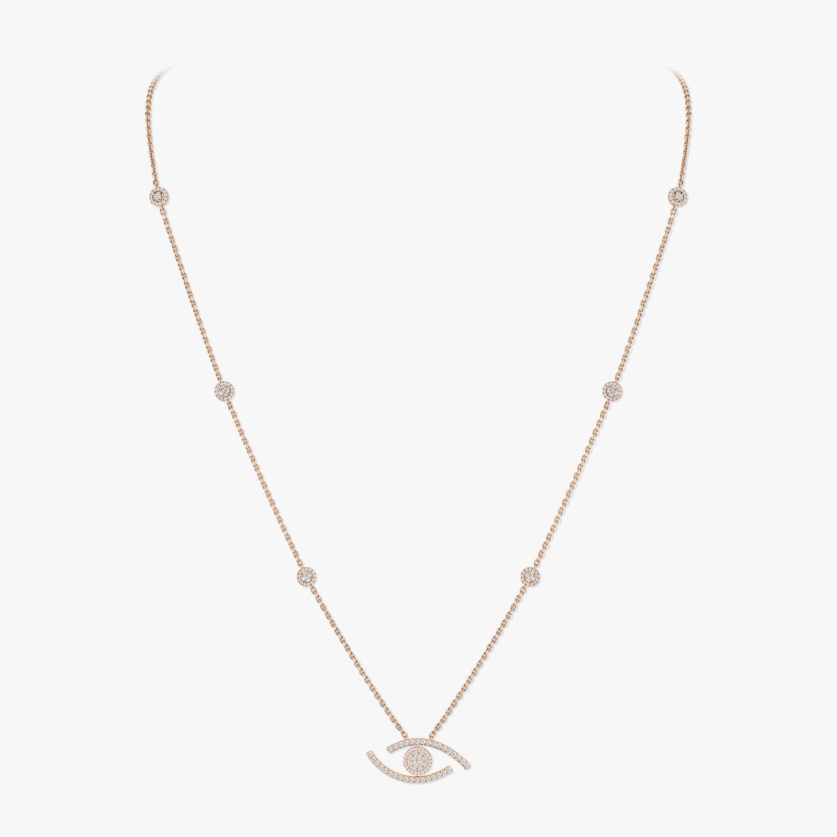 Collier Femme Or Rose Diamant Sautoir Lucky Eye Pavé 11570-PG