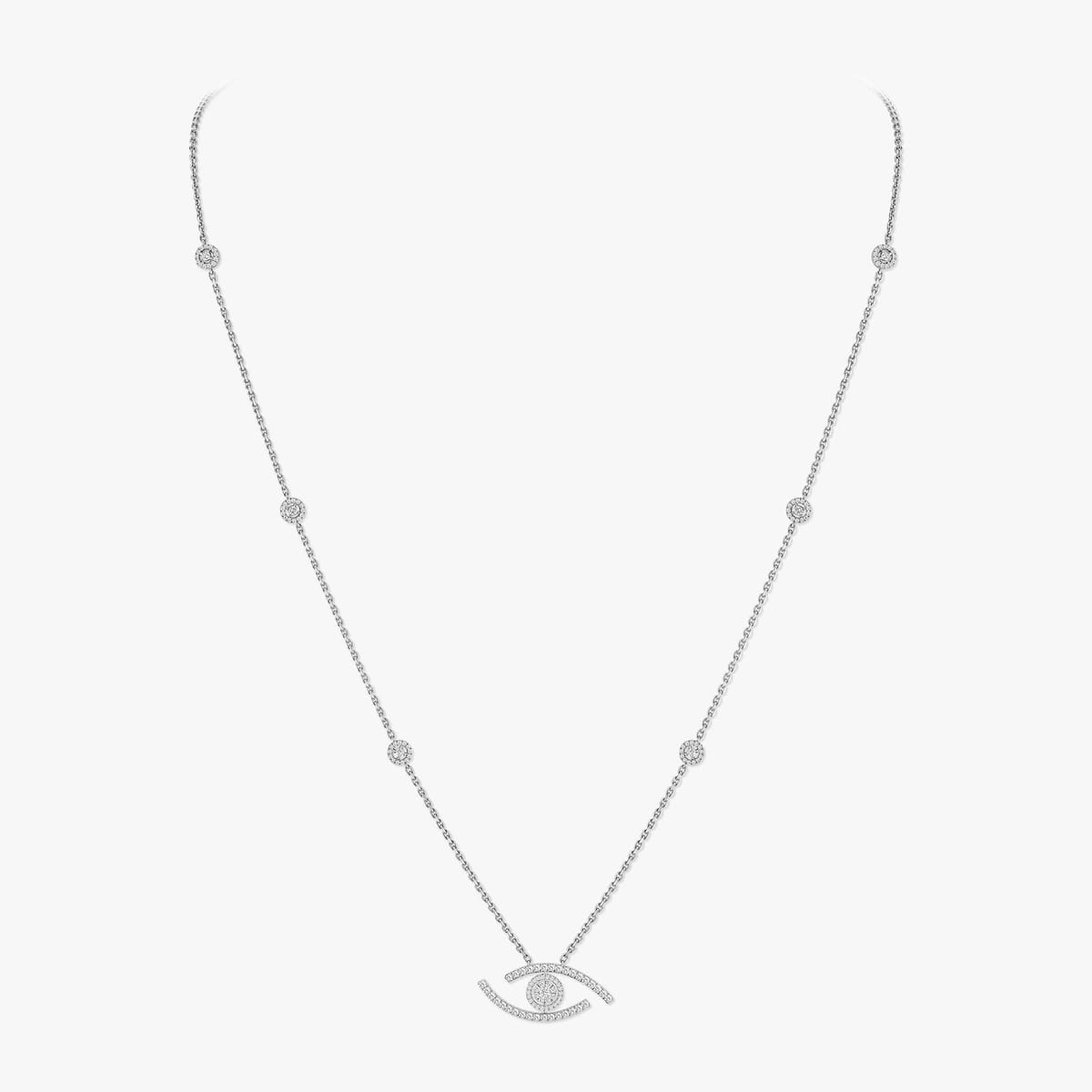 Collier Femme Or Blanc Diamant Sautoir Lucky Eye Pavé 11570-WG