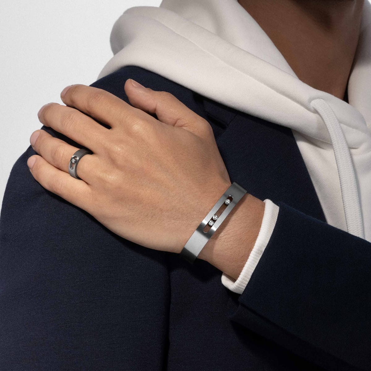 Bracelet Homme Titane Naturel Diamant Bangle Move Titanium 06549-TN