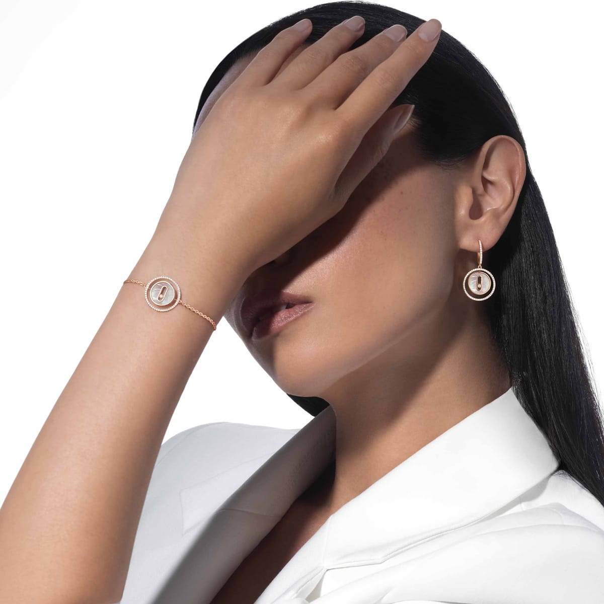 Boucles d'oreilles Femme Or Rose Diamant Boucles d'oreilles nacre blanche Lucky Move PM 12764-PG