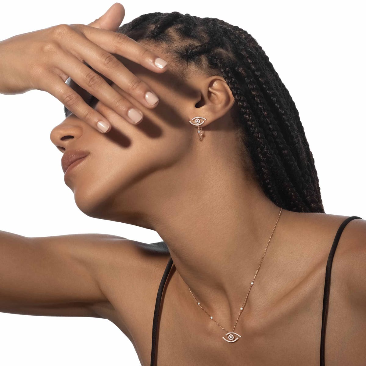 Earrings For Her Pink Gold Diamond Lucky Eye Pavées 11349-PG