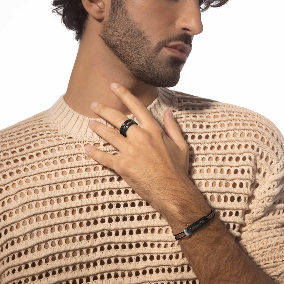 Bracelet Homme Titane Black Diamant Bracelet cordon Move Titanium 10830-TB