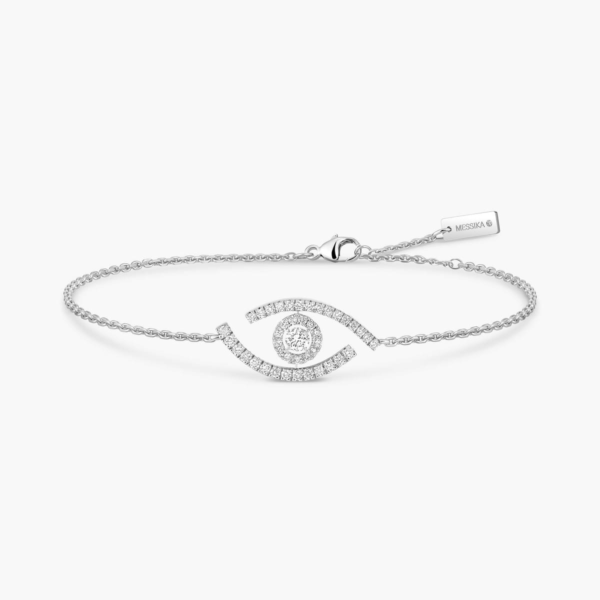 Bracelet Femme Or Blanc Diamant Lucky Eye Pavé 10035-WG