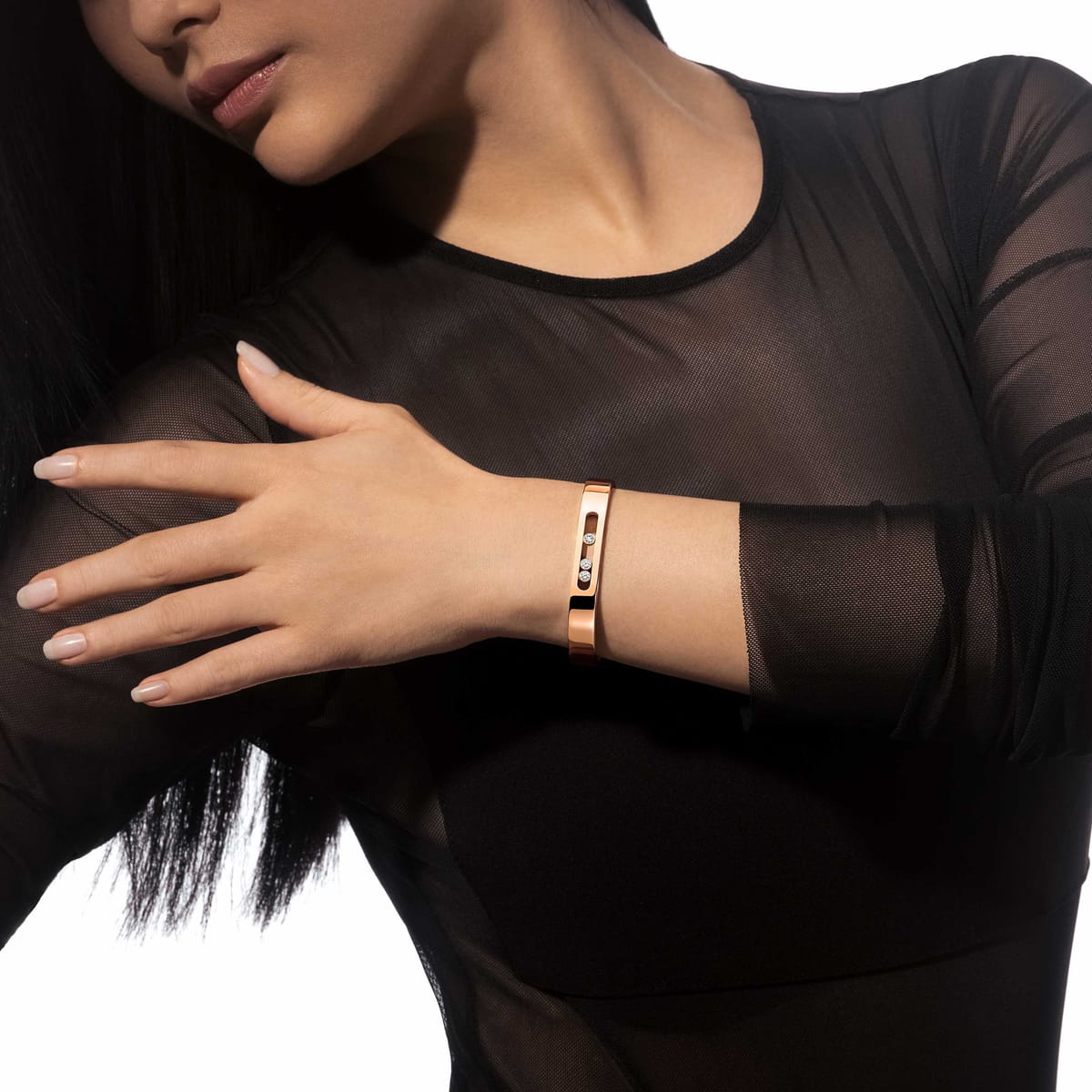 Bracelet Femme Or Rose Diamant Bangle Move Joaillerie 13586-PG