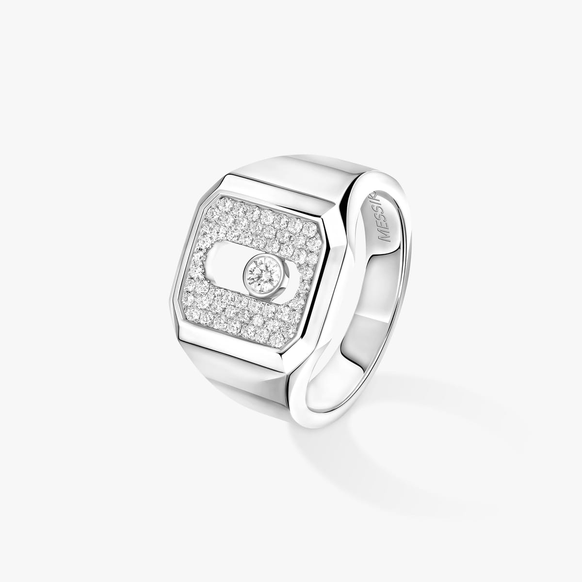 Bague Mixte Or Blanc Diamant Chevalière pavée Move Joaillerie 13654-WG