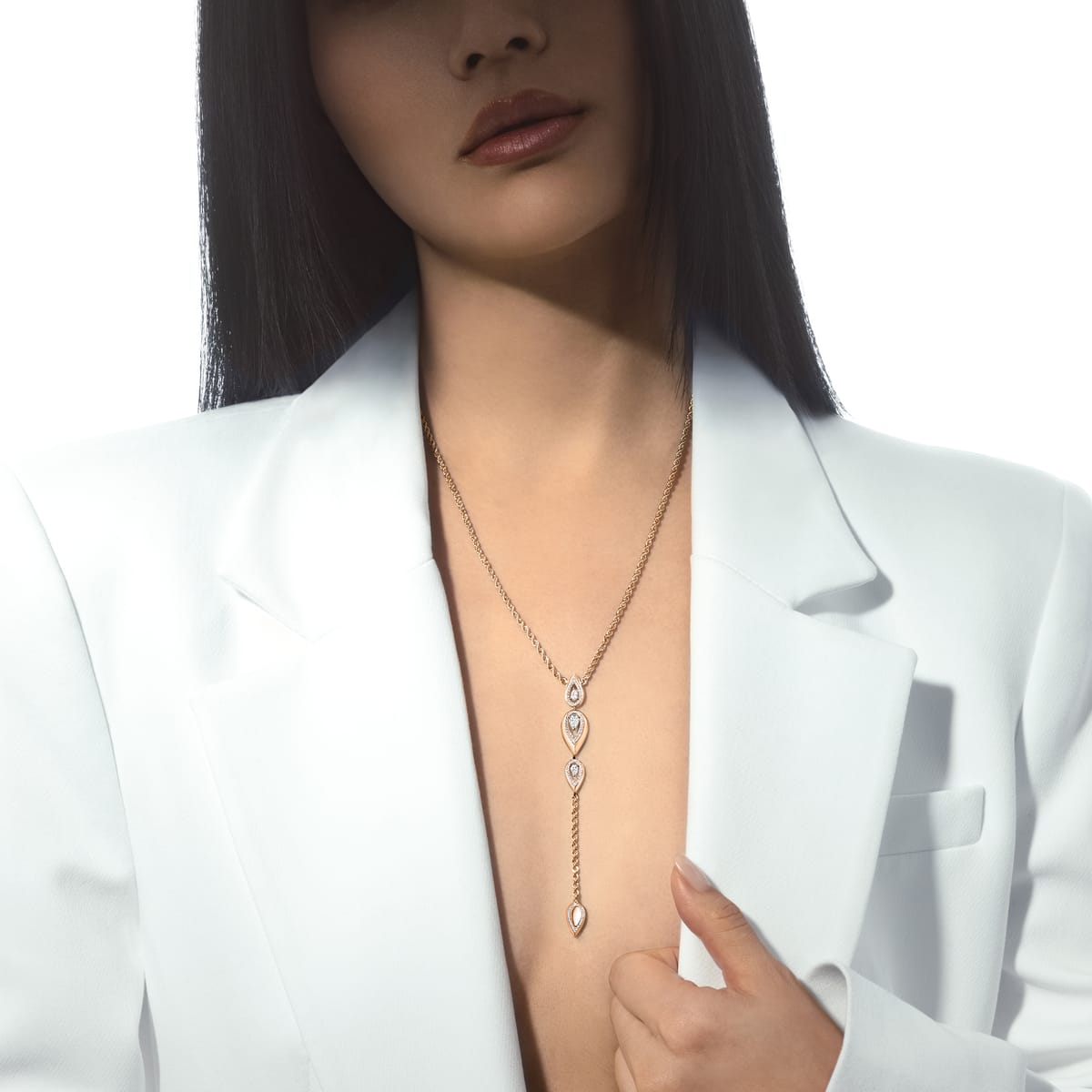 Necklace For Her Pink Gold Diamond Fiery Cravate 13793-PG