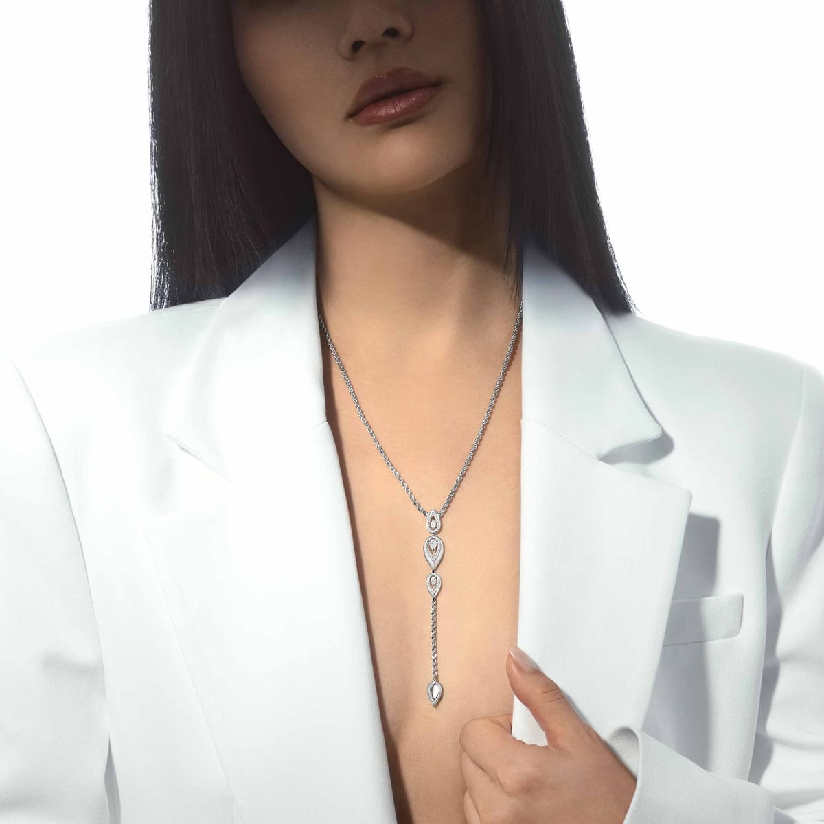 Necklace For Her White Gold Diamond Fiery Cravate 13793-WG