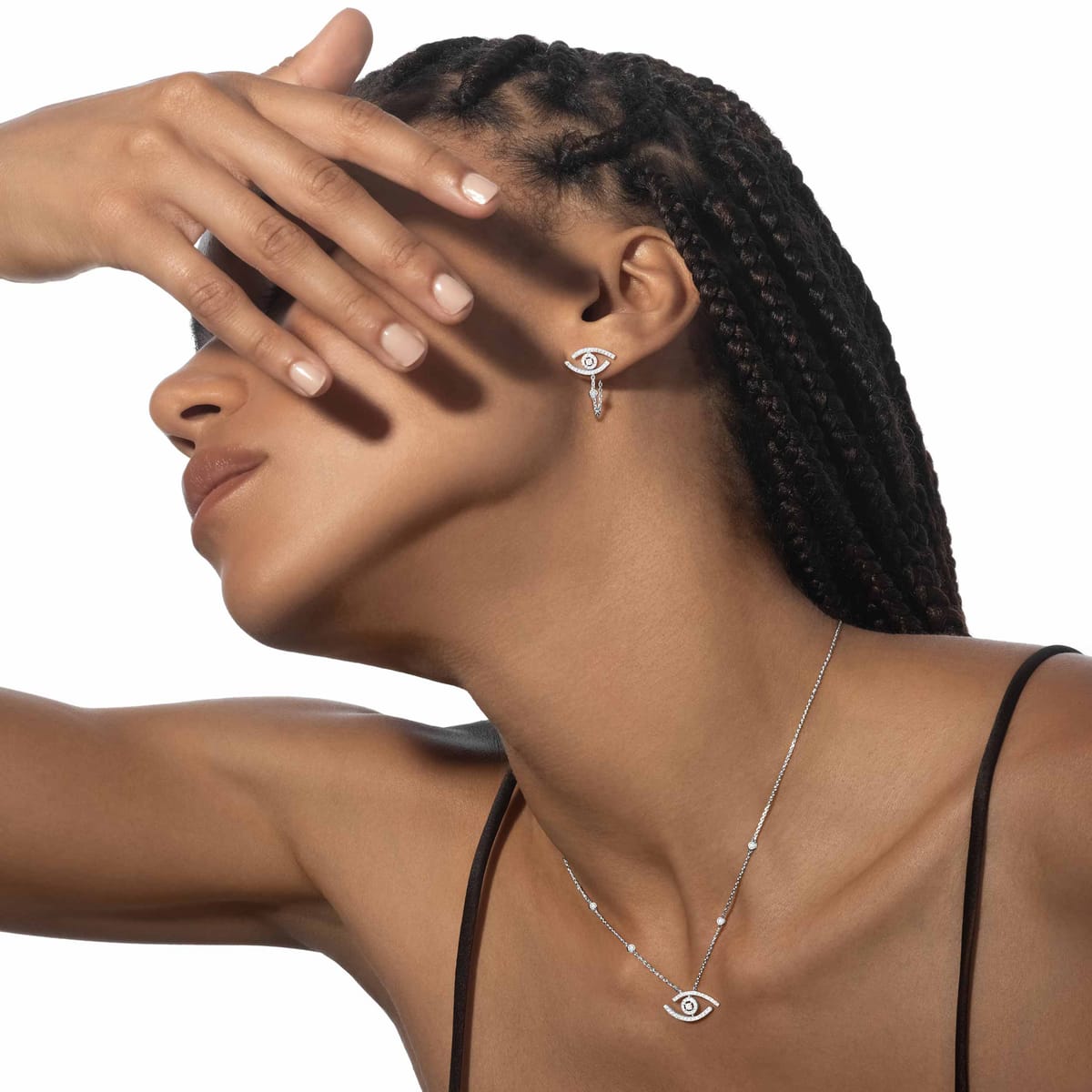 Collier Femme Or Blanc Diamant Lucky Eye Pavé 07525-WG