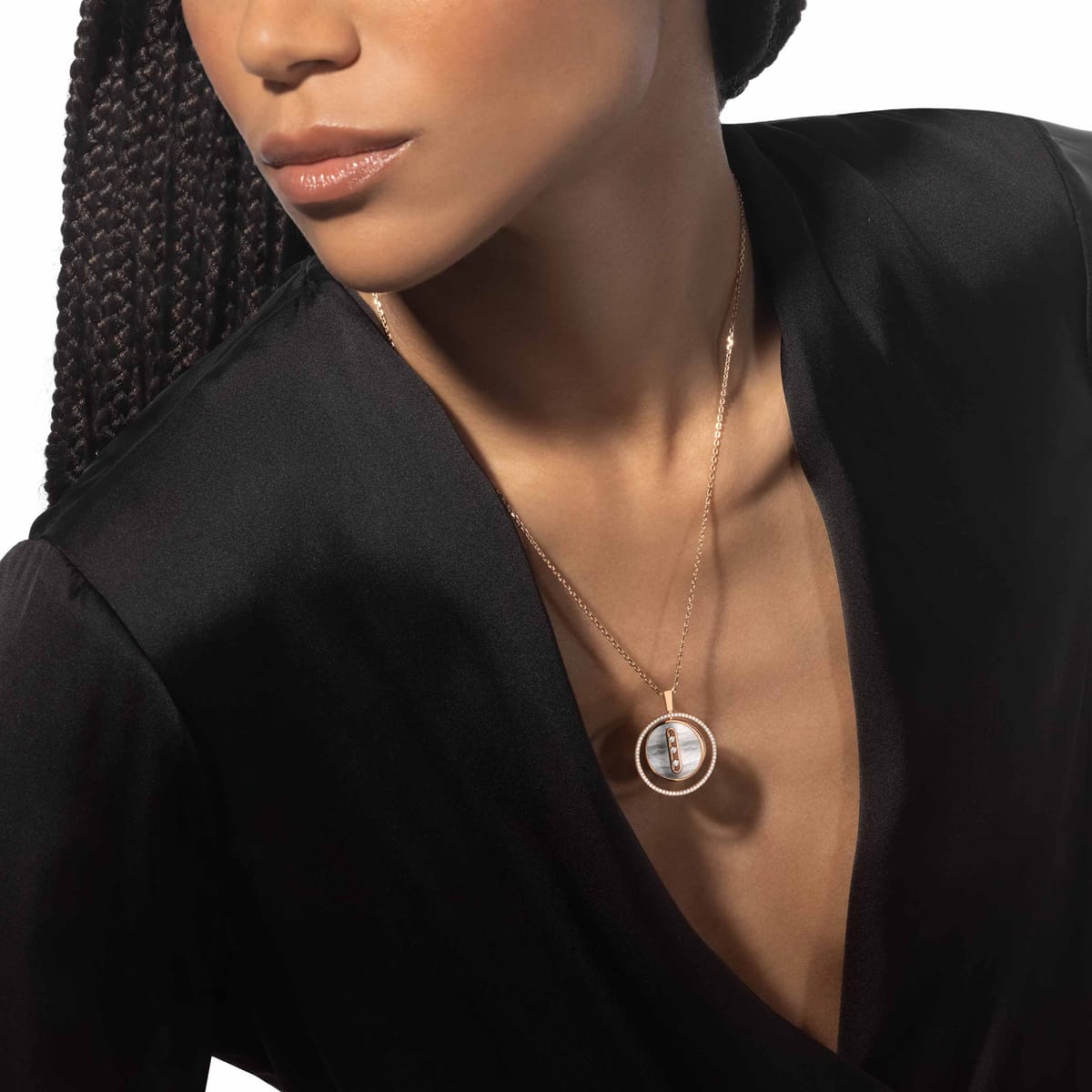 Collier Femme Or Rose Diamant Collier nacre blanche Lucky Move MM 10834-PG