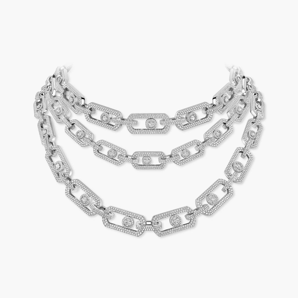 Collier Femme Or Blanc Diamant So Move 3 rangs Pavé 13751-WG