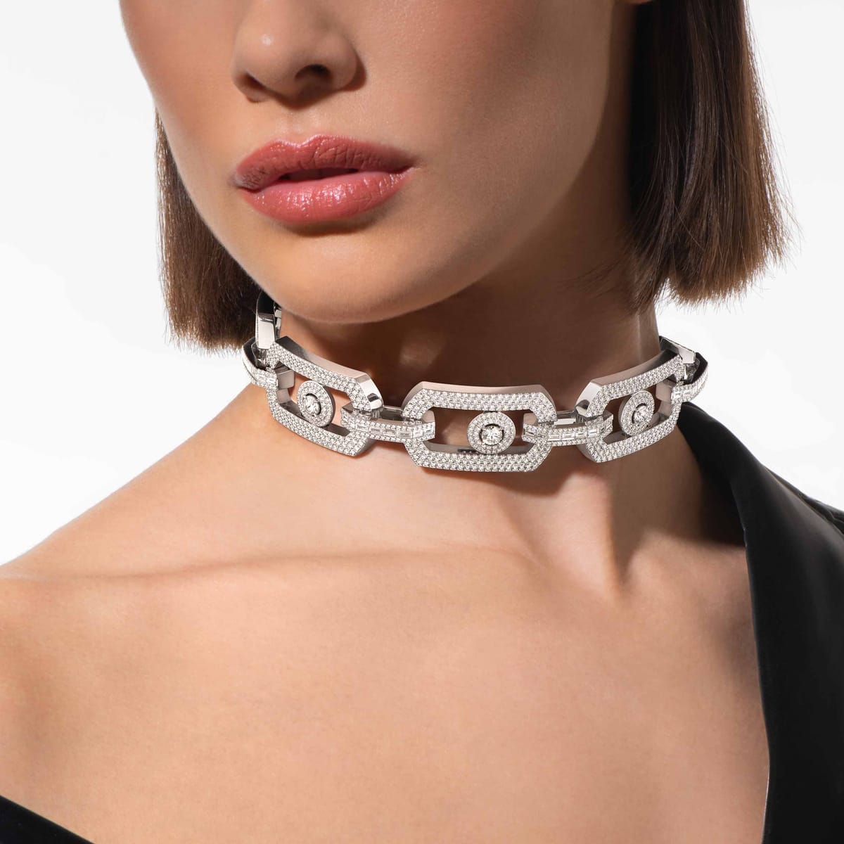 Collier Femme Or Blanc Diamant Collier choker pavé So Move Max 14240-WG
